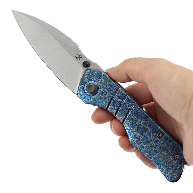 Kansept Mini Lanza | Thumb Stud | Titanium with Lightning Strike Finish | 3.31" CPM 20CV Blade | Brandon Corbin Designed | K1116A3
