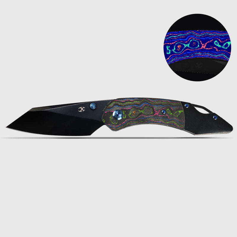 Exclusive | K9 | Bolster Liner Lock | 80S Camo Carbon & Balckwash Titanium | 3.63" Black Mirror DLC CPM S35VN | Keanison Knives Design | K1151A6