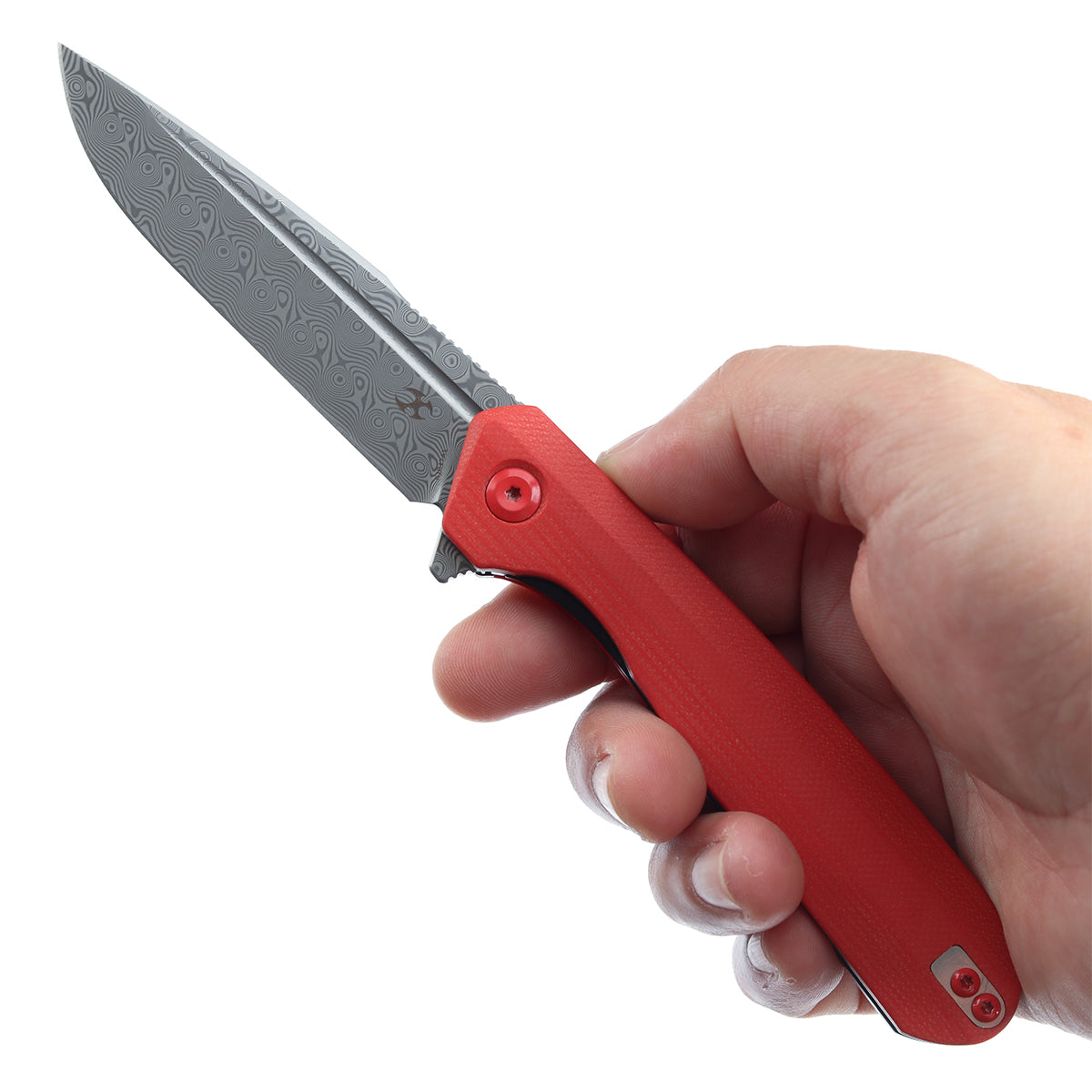 KANSEPT Qilin Flipper Red G10 Handle (3.43''Damascus Blade)Ostap