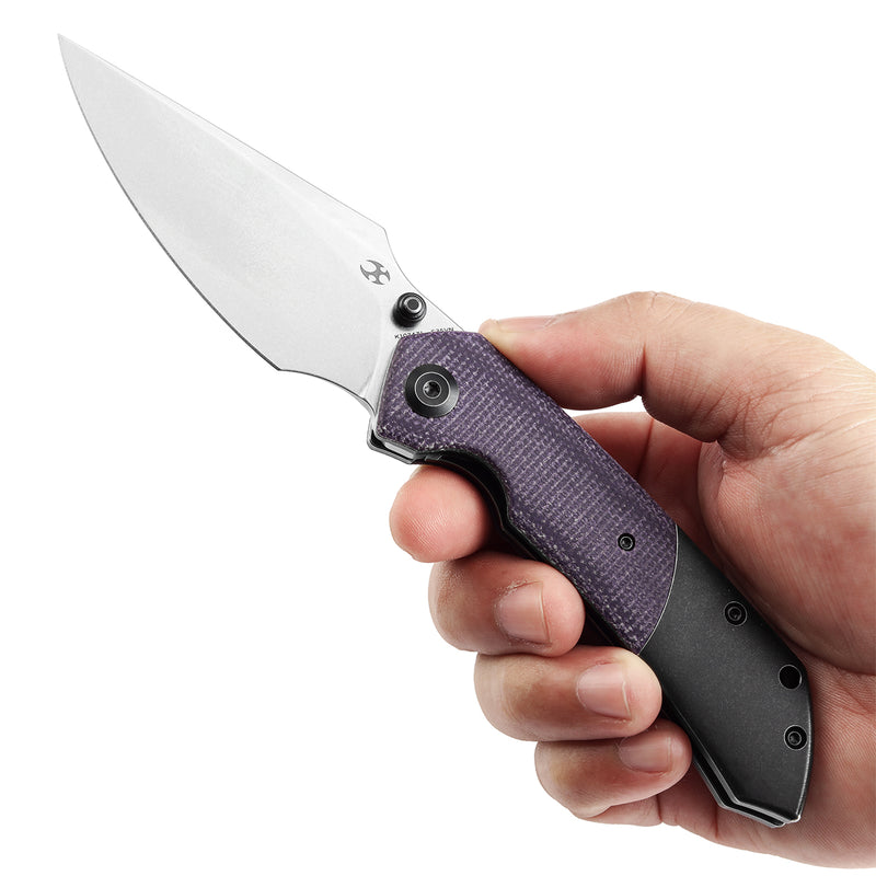 KANSEPT Fenrir Front Flipper/Thumb Stud Knife Blackwash Titanium and Purple Micarta Handle (3.48''CPM-S35VN Blade) Greg Schob Design -K1034Z1
