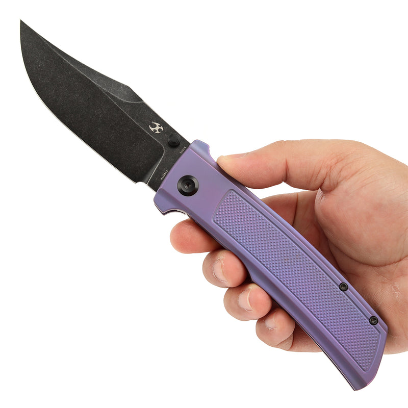 KANSEPT Bison Thumb Stub Purple Anodized Titanium with Frag Pattern Handle 4.25" CPM S35VN Blade) with Ray Laconico Knives Design-K1108A5
