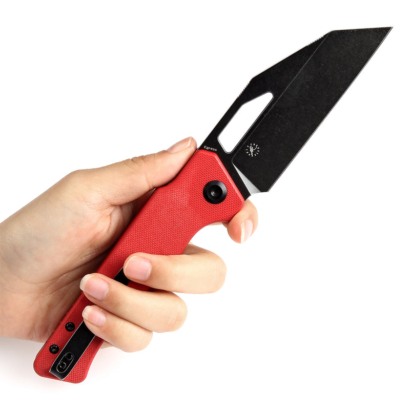 KANSEPT Egress T1033A5 Black Stonewashed 14C28N Red G10 Handle with Nitch Designs Design