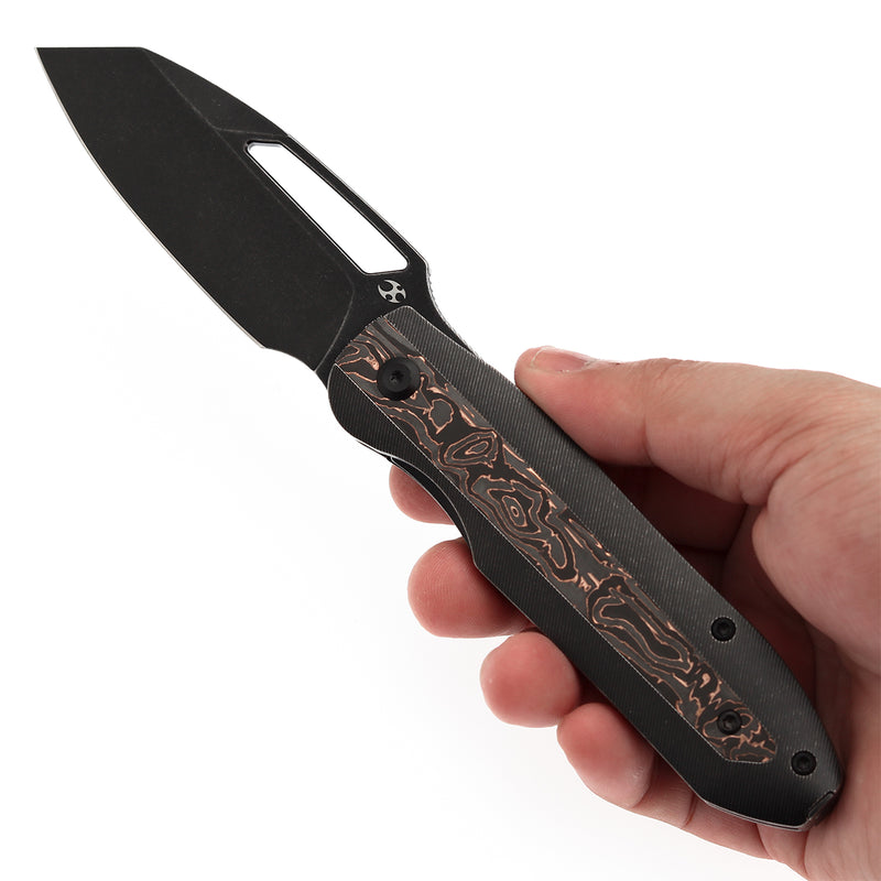 KANSEPT Thunderhead Thumb Hole Blackwash Titanium with Copper Carbon Fiber Inlay Handle (3.58" CPM S35VN Blade) with K.C. Spiron Design-K1106A1