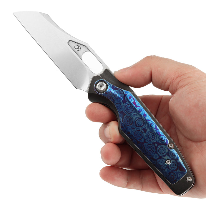 KANSEPT Tuckamore Thumb Hole Knife Blackwash Titanium and Timascus Handle (3.54" CPM 20CV Blade)  -K1052A6