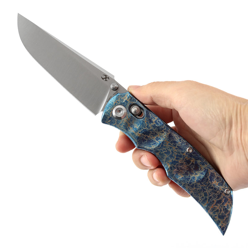 KANSEPT SIF Crossbar Lock Titanium with Dimples and Lightning Strike Finish Handle (3.76" CPM S35VN Blade) AGO Knives Designed- K1100V2