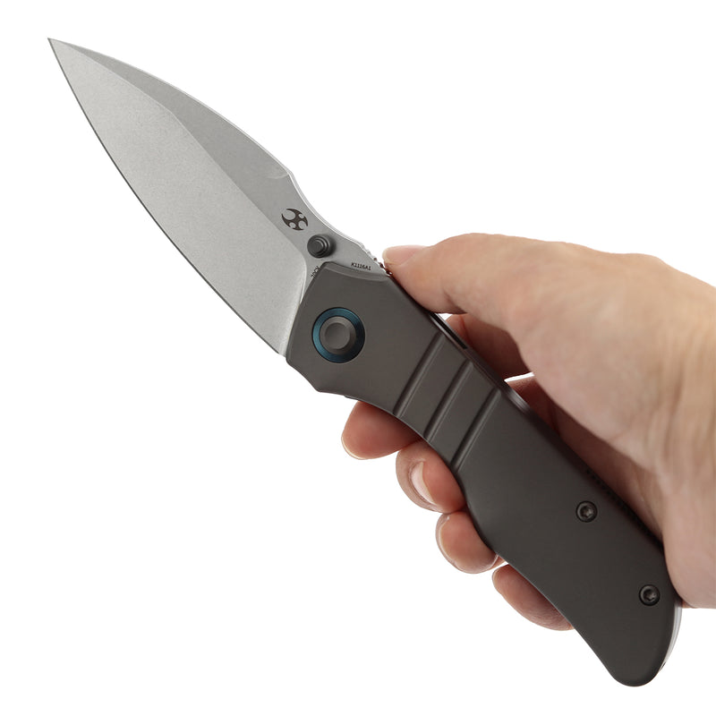 Kansept Mini Lanza | Thumb Stud | Gray Stonewashed Titanium | 3.31" CPM 20CV Blade | Brandon Corbin Designed | K1116A1