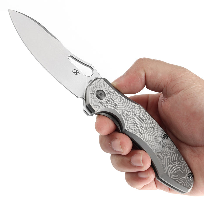 KANSEPT Echis Thumb Hole Textured beadblasted Titanium Handle (3.45''CPM S35VN Blade ) Djinn Design -K1071A3