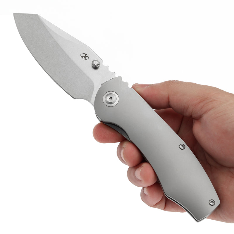 KANSEPT Caveman Thumb Stub Stonewashed Titanium Handle (3.57" CPM 20CV Blade) with Jesse Pauley Design-K1110A1
