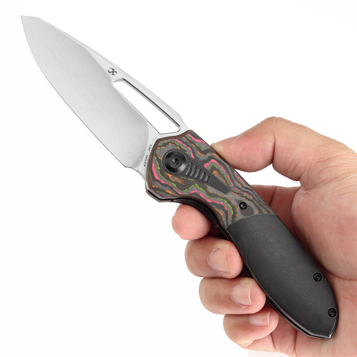 KANSEPT Thoth Thumb Hole Knife Blackwash Titanium and 80S Camo Carbon Handle (3.43''CPM 20CV Blade ) Sparrow Knife Co Design -K1075A1