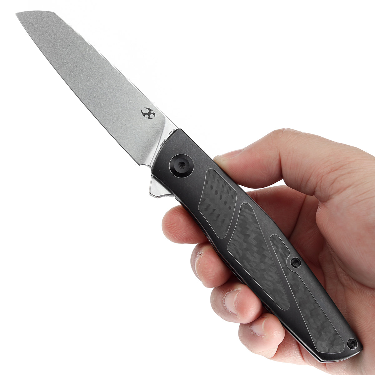 KANSEPT Cru Flipper Knife Blackwash Titanium & Twill Carbon Fiber