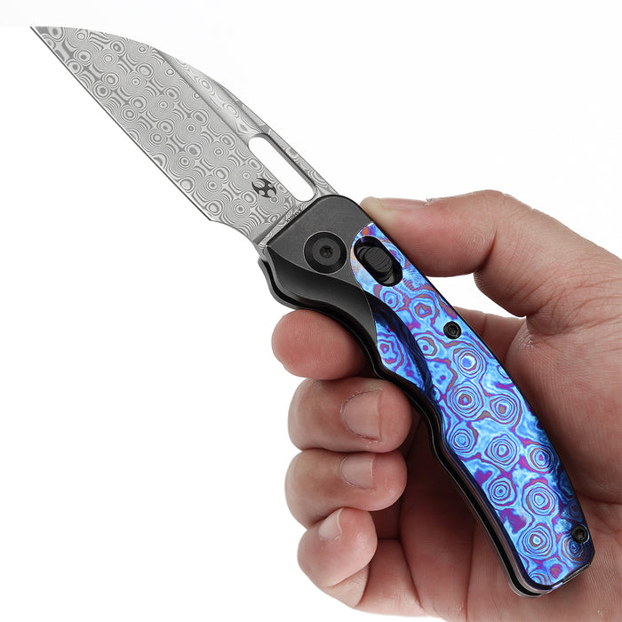 KANSEPT Vivid Cross Bar Lock Blackwashed Titanium with Timascus Handle (3.04'' Damascus Blade) Jacob Lundquist Designed-K1094V5