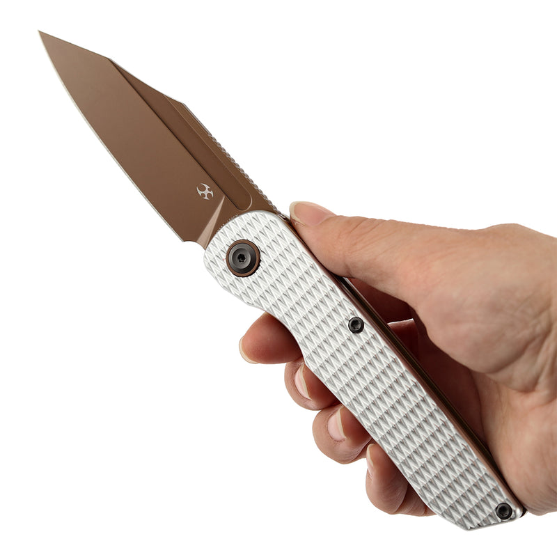 Kansept Nettle | Liner Lock | Silver Aluminum with  Diamond Texture | 3.28" 154CM Blade | D. Sharon Design | T1103A3