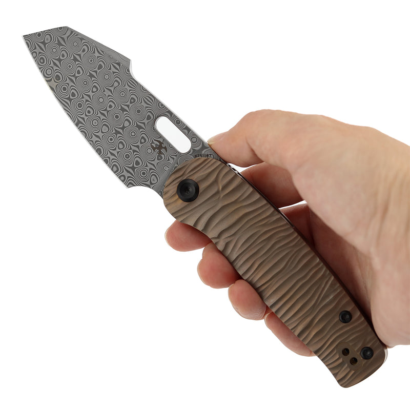 KANSEPT Orlok | Nested Liner Lock | Bronze Anodized Ti with Micro Rock Texture | 3.03" Acid Etched Damascus | Terry Cour II Design | K2111A7
