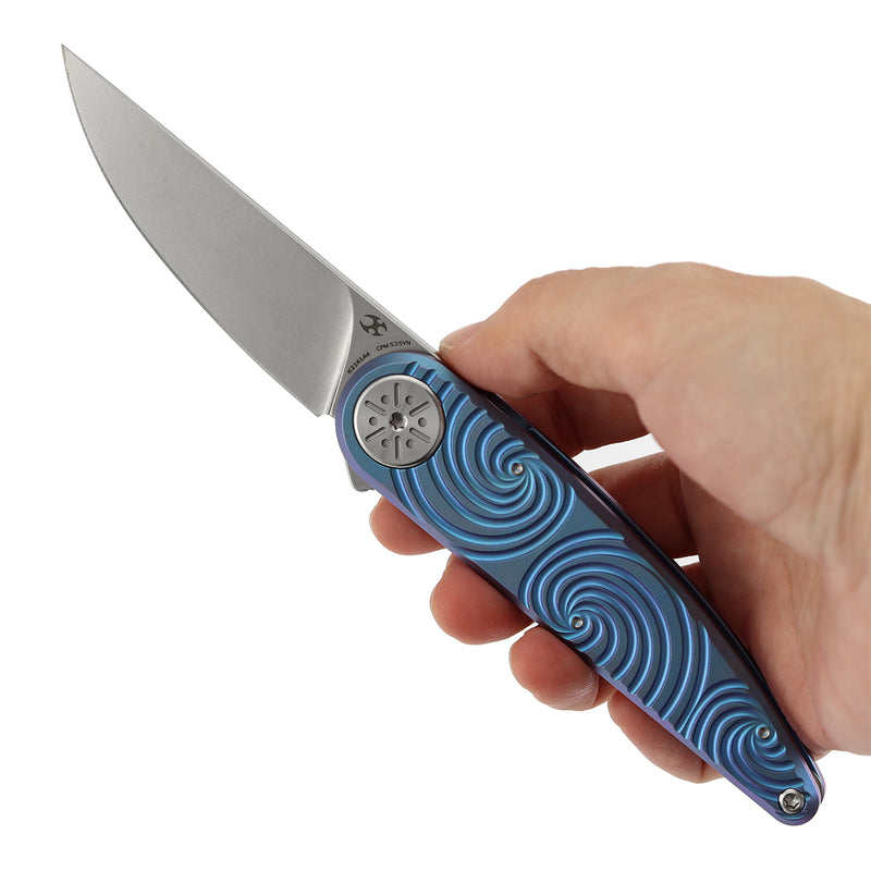 Symétrix | Frame Lock | Blue-Purple Anodized Titanium with Swirl Pattern | 2.85" CPM S35VN | Alain André Design | K2141A4