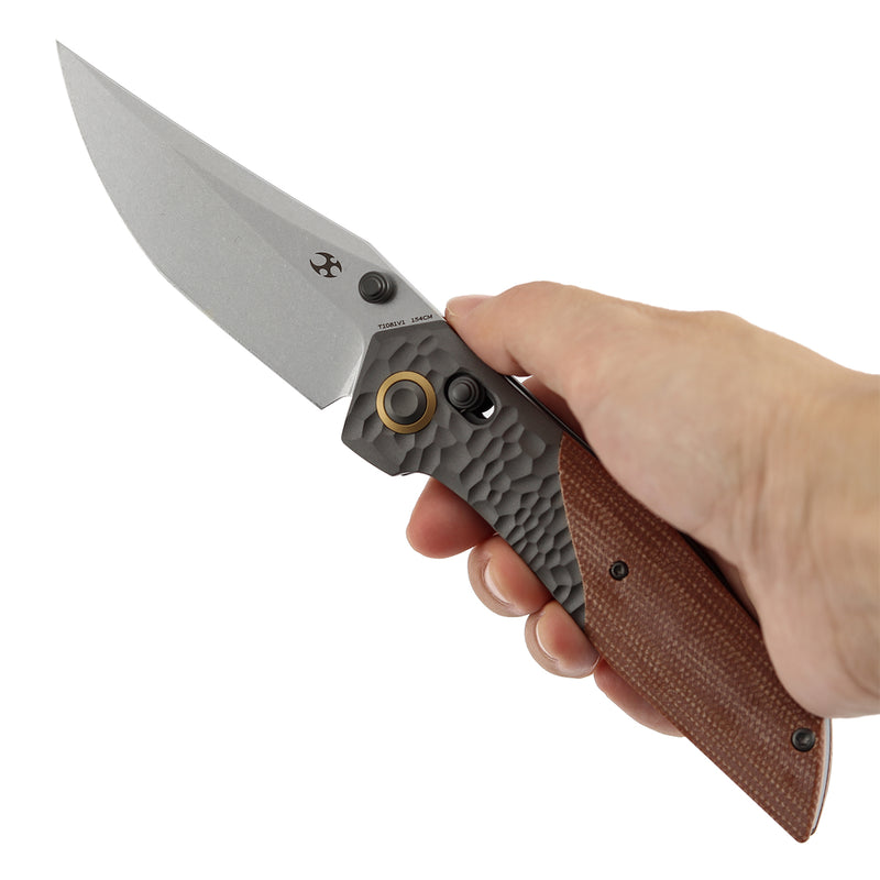 Deadite | Gray Aluminum (Rock Texture) with Brown Micarta Scales | 3.52" 154CM Blade | Tuffknives Design | T1081V1