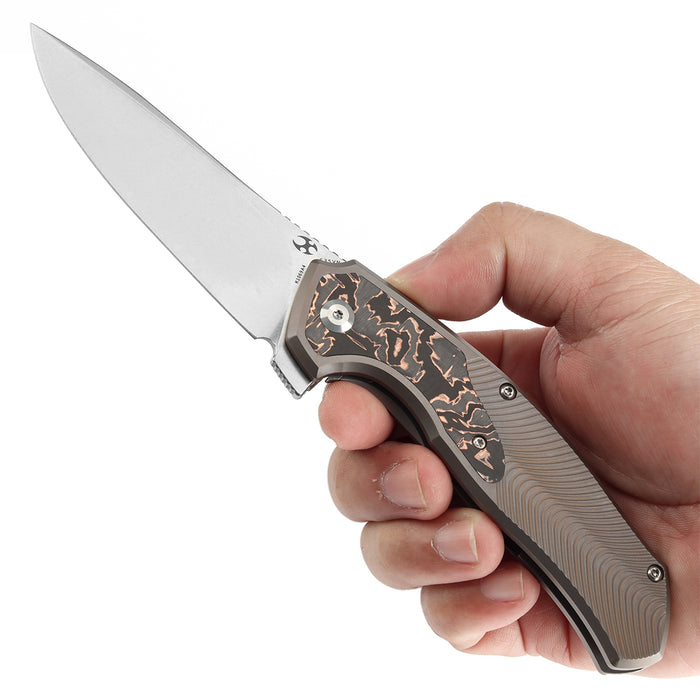 KANSEPT HAVØRN Flipper Bronze Anodized Titanium with Copper Carbon Fiber Inlay Handle (3.48''CPM S35VN Blade )Djinn Design -K1069A4