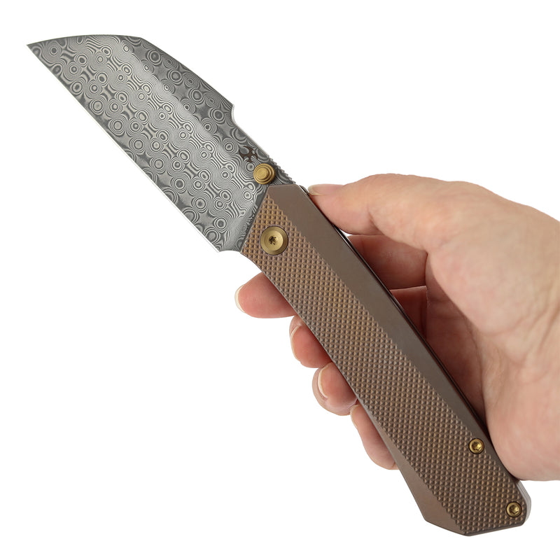 KANSEPT Contra | Thumb Stubs | Bronze Anodized Titanium with Diamond Pattern | 3.25" Damascus | Nathan Contra Design | K1139A4