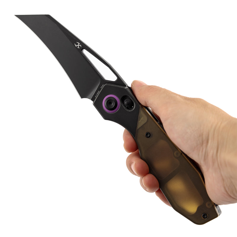 Kansept QTRO | Crossbar Lock | Blackwash Titanium and Amber Pei/Ultem Inlay| 3.59" Elmax Blade | Luft Concepts Designed |K1118VH1