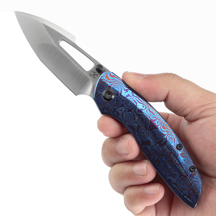 KANSEPT Link Thumb Studs Timascus and Blackwash Titanium Handle (3.0''CPM 20CV Blade )Triple Stripe Knives Design-K1068A3