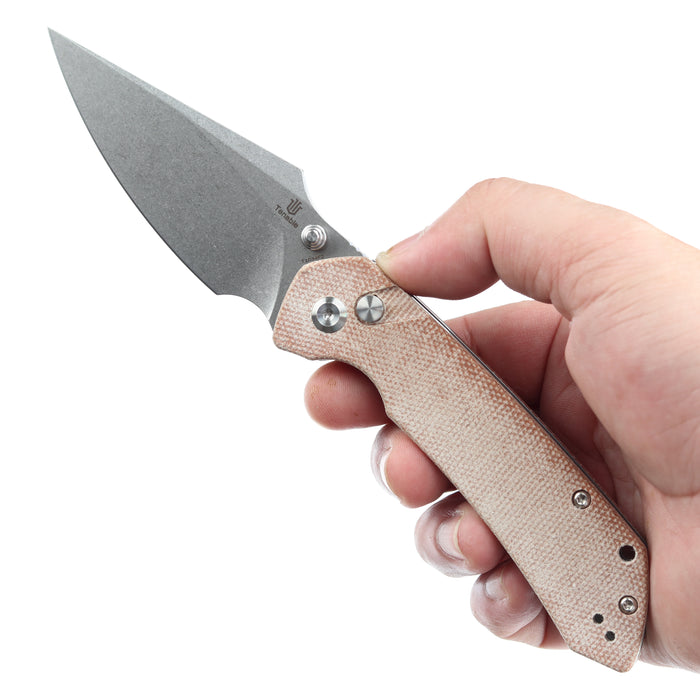 Estimated Released in November Fenrir Button Lock Knife Brown Micarta Handle (3.44''14C28N Blade) Greg Schob Design - T1034F2