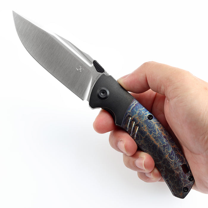 KANSEPT Hinterland Thumb Stub Blackwash Titanium and Lightning Strike Finished Titanium Inlay Handle (3.58" CPM S35VN Blade) Morgan Koens Design-K1057A5