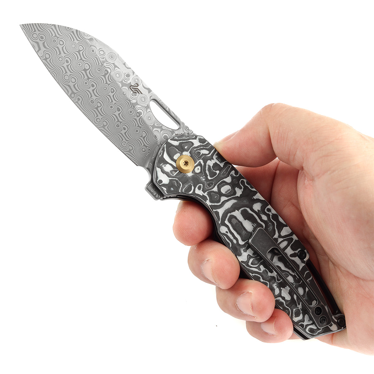 KANSEPT Model 6 Left-handed Flipper/Thumb Hole Knife Black White