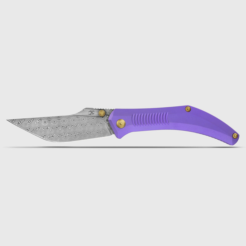 Navaja | Frame Lock | Purple Anodized Titanium | 3.12" Damascus | Pinkerton Knives | K1149A2