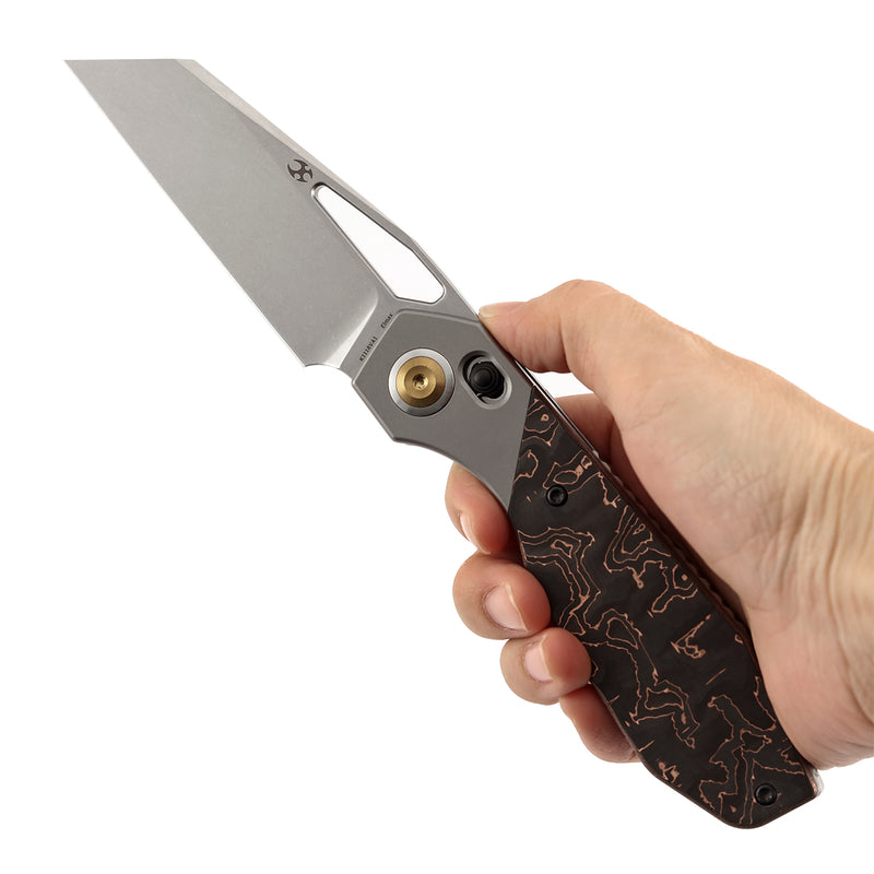 Kansept QTRO | Crossbar Lock | Beadblasted Titanium and Copper Carbon Fiber Inlay| 3.59" Elmax Blade | Luft Concepts Designed |K1118VA1