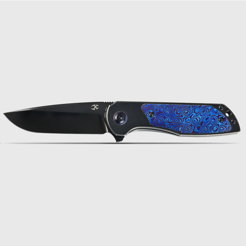 Ptarmigan | Frame Lock | Blackwash Titanium & Timascus | 3.12" Black Mirror DLC CPM S35VN | Jared Price Design | K2055A1