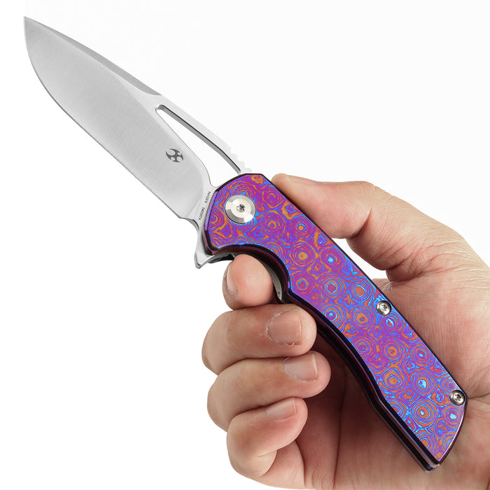 KANSEPT KRYO Thumb Hole Timascus Handle (3.58" CPM S35VN Blade) Kim Ning Design-K1001M2