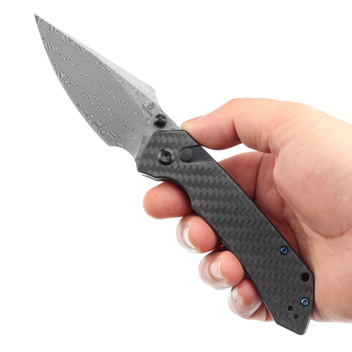 Estimated Released in November Fenrir Button Lock Knife Twill Carbon Fiber Handle (3.44''Damascus Blade) Greg Schob Design - T1034F4