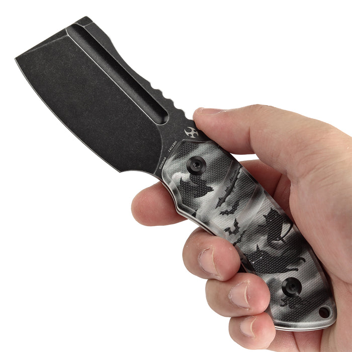 KANSEPT Korvid S Fixed Blade G10 with Black Cat Print+ Kydex Sheath Handle (2.9" 14C28N Blade) Koch Tools -G2030A9