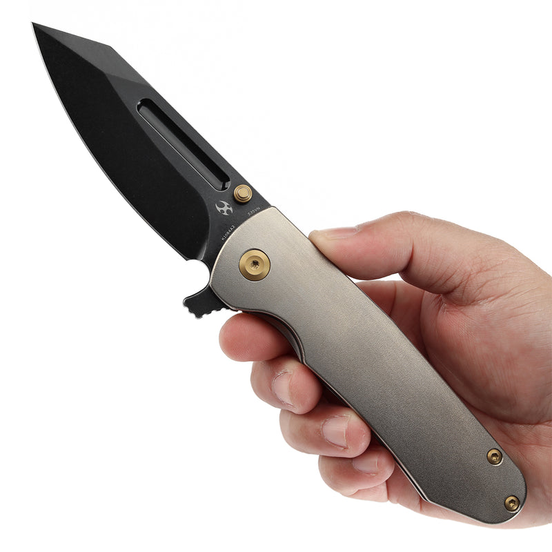 KANSEPT Superhawk Flipper Knife Titanium with Orange Peel Finish Handle(3.89''CPM S35VN Blade) Warhawk Knives Design-K1084A2