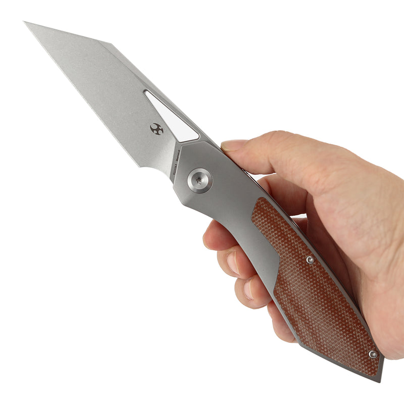 KANSEPT STRIP | Thumb Hole | Brown Micarta+Stonewash Titanium | 3.4" Magnacut Blade | RON STEELE DESIGN | K1113A3