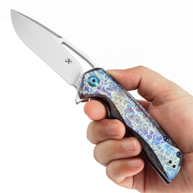 KANSEPT KRYO Thumb Hole Titanium with Lightning Strike Finish Handle (3.58" CPM S35VN Blade) Kim Ning Design-K1001A11