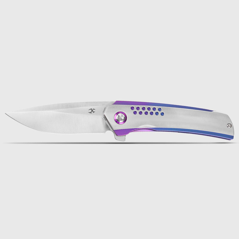 Tracer | Frame Lock | Natural & Blue-Purple Anodized Titanium | 3.46" Satin CPM S35VN | Tuff Knives | K1115A1