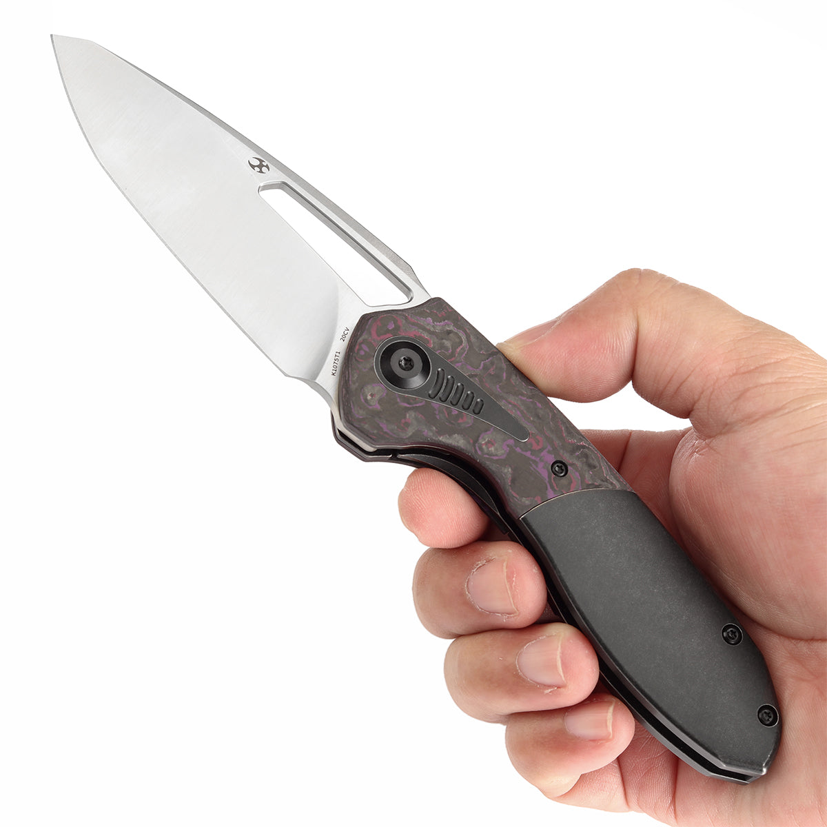 KANSEPT Thoth Thumb Hole Knife Blackwash Titanium and Purple Haze