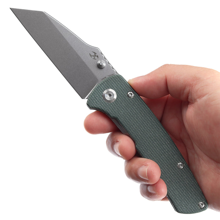 KANSEPT Main Street Thumb Stubs Green Micarta Handle (3.36'' 154CM Blade) Dirk Pinkerton Design-T1015E2