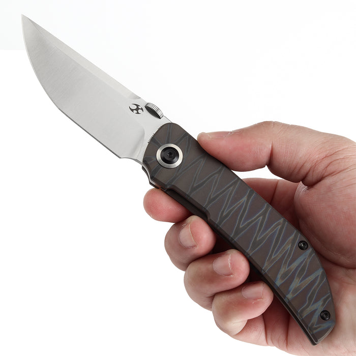 KANSEPT Tarkin Frame lock Knife Tiger Stripe Flamed Titanium Handle (3.36'' 20CV Blade) Matthew Christensen Design - K1078A3