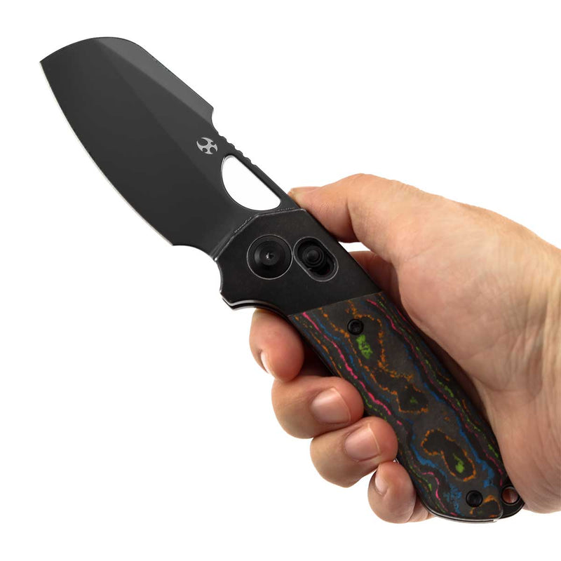 KANSEPT Nahual Crossbar Lock Knife Blackwash Titanium with 80S Camo CarbonHandle(2.95" Mirror DLC  Magnacut Blade) Javier Garcia Design-K2125V1