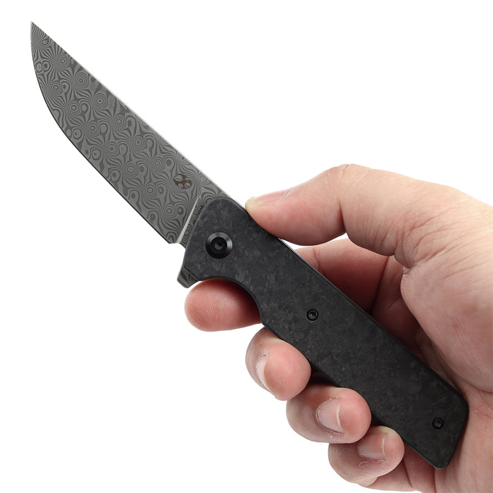 KANSEPT Anomaly Flipper Knife Shred Carbon Fiber Handle (3.14''Damascus Blade) Dirk Pinkerton-K2038A6