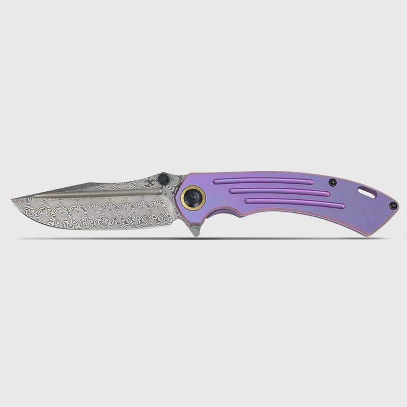 Pretatout | Frame Lock | Purple Titanium Handle | 3.56" Damascus Blade | Kmaxrom Design | K1032D5