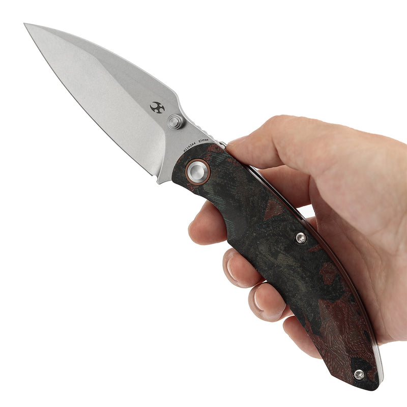 Kansept Falk | Limited Version | Thumb Stud | Green Rag Burl Canvas Micarta | 3.31" Elmax Blade | Cédric Destombes Designed | K1142A4
