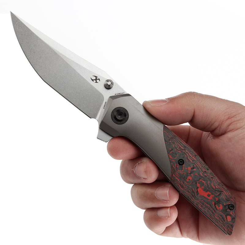 KANSEPT Deadite Thumb Stub Bronze Anodized Titanium with Lava Flow Fatcarbon Handle (3.52''CPM S35VN Blade ) Tuffknives Designed - K1081A4