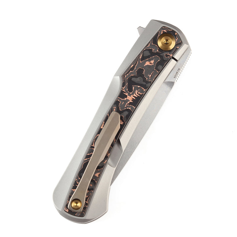 KANSEPT Kratos Flipper Knife Titanium + Copper Carbon Fiber Inlay Handle (3.79"CPM-S35VN Blade)Ostap Hel Design-K1024A7