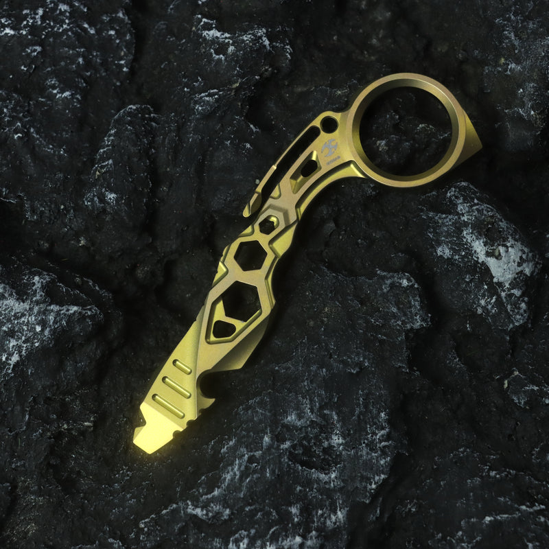 Kansept EDC Tool PryMate G008A8 Gold Anodized Titanium Multifucntional Tool Designed by Sebastian Irawan