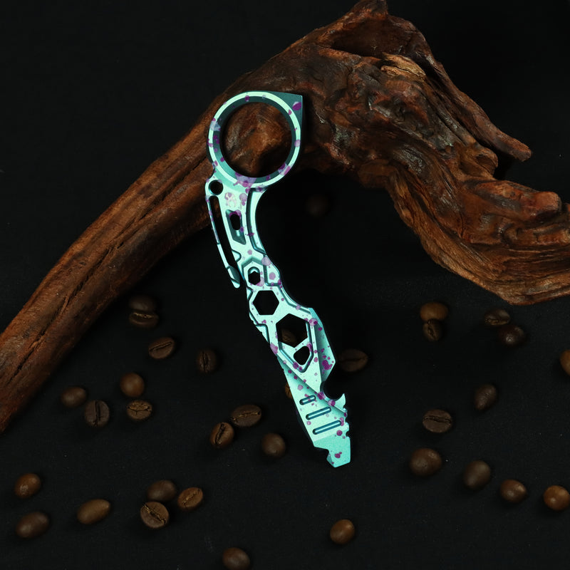 Kansept EDC Tool PryMate G008A9 Green Anodized Titanium with Purple Splash Multifucntional Tool Designed by Sebastian Irawan