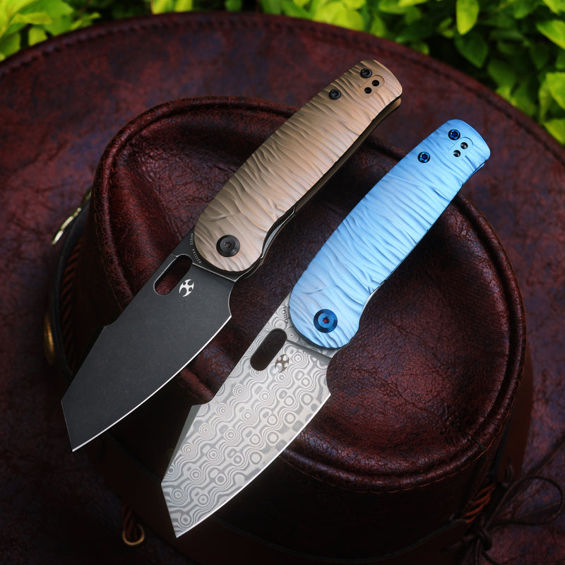 KANSEPT Orlok Thumb Hole Blue Anodized Titanium with Micro Rock Texture(3.03" Damascus) Terry Cour II Design- K2111A5