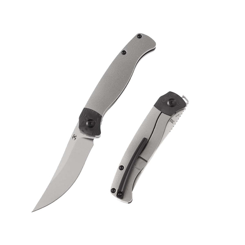 KANSEPT Mujir Front Flipper Knife Orange Peel Titanium with Carbon Fiber Inlay Handle (3.3''CPM-S35VN Blade) Dirk Pinkerton Design-K1014A2