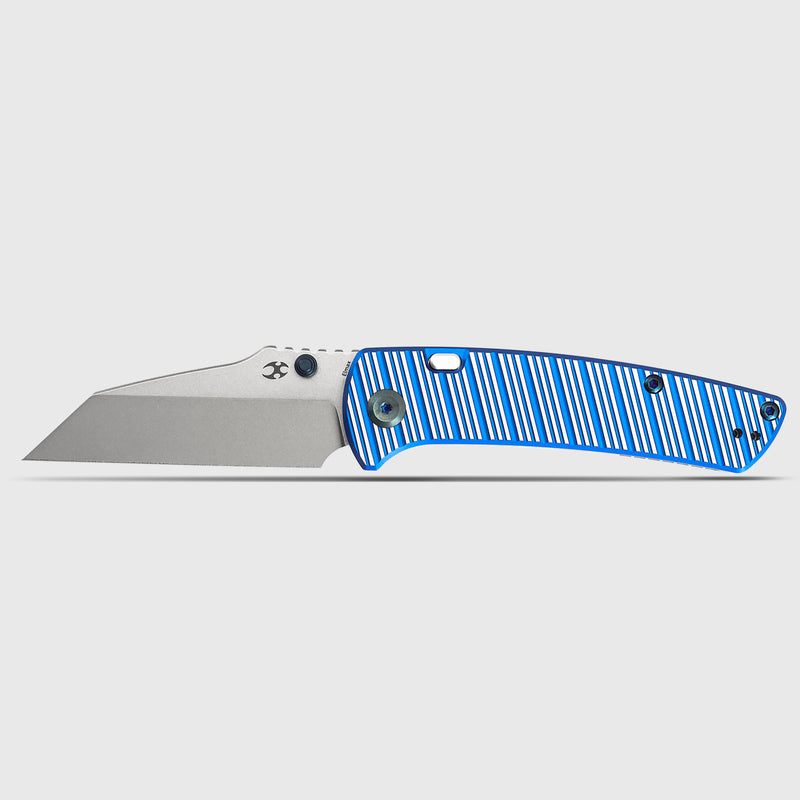 Main Street | Top Liner Lock | Blue and Plain Aluminum with Stripes | 3.36" Elmax Blade | Pinkerton Knives Design |K1015H3